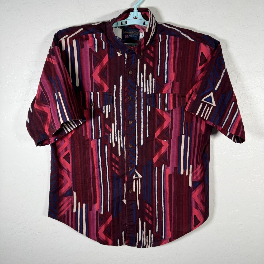 Vintage‎ Panhandle Slim Shirt Mens XL Red Blue Button Down Western Cowboy Aztec